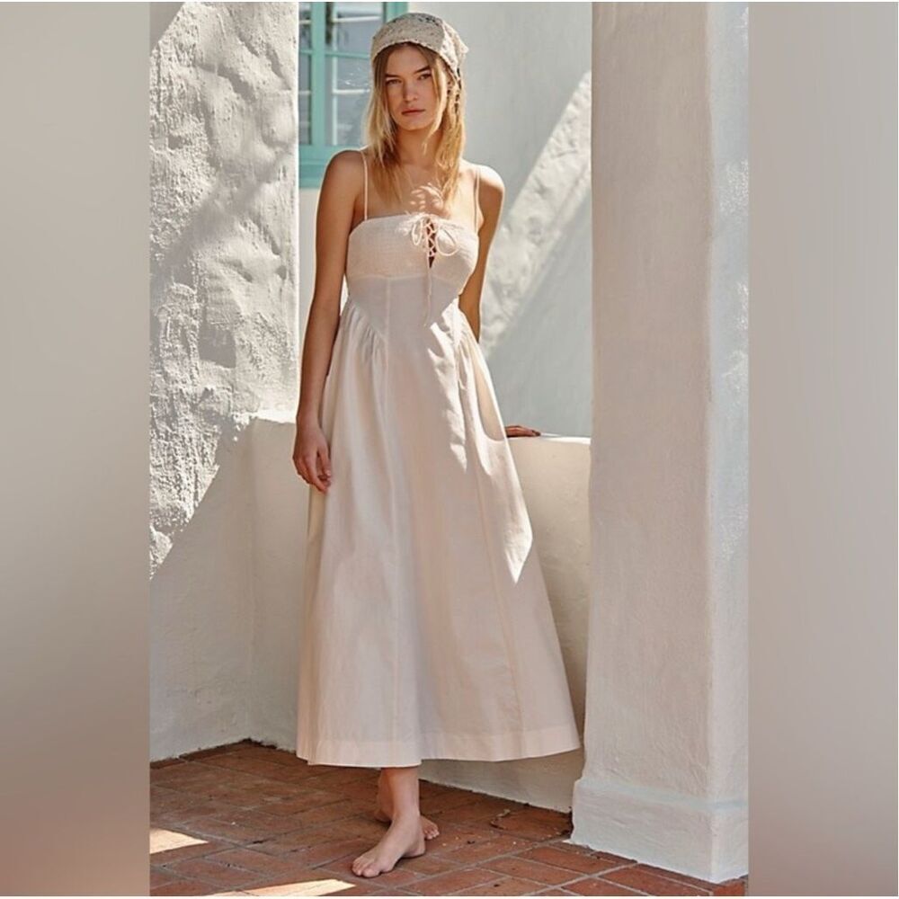 FREE PEOPLE | Fifi Midi Dress Blush Pink Strappy Back Spaghetti Straps | Medium